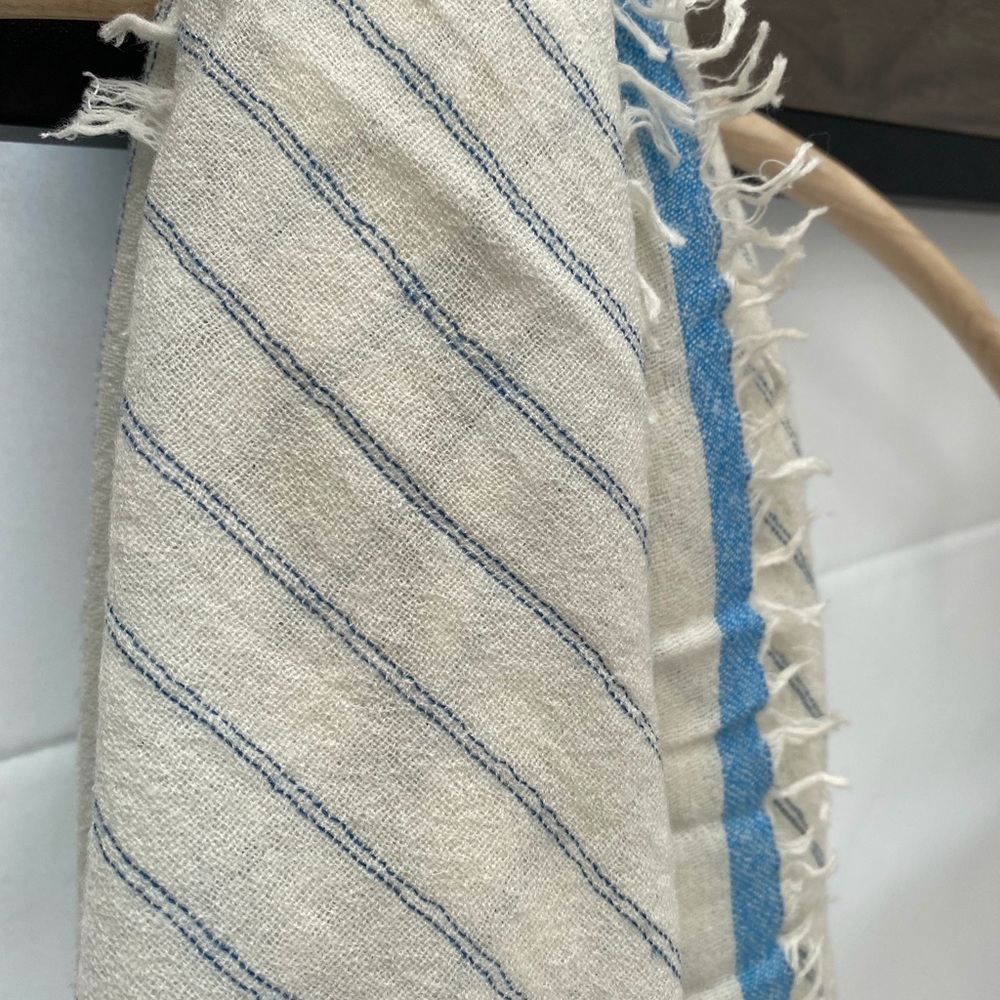 New J. Crew Lightweight Wool Scarf Striped With Eyelash Fringe - Picture 3 of 7
